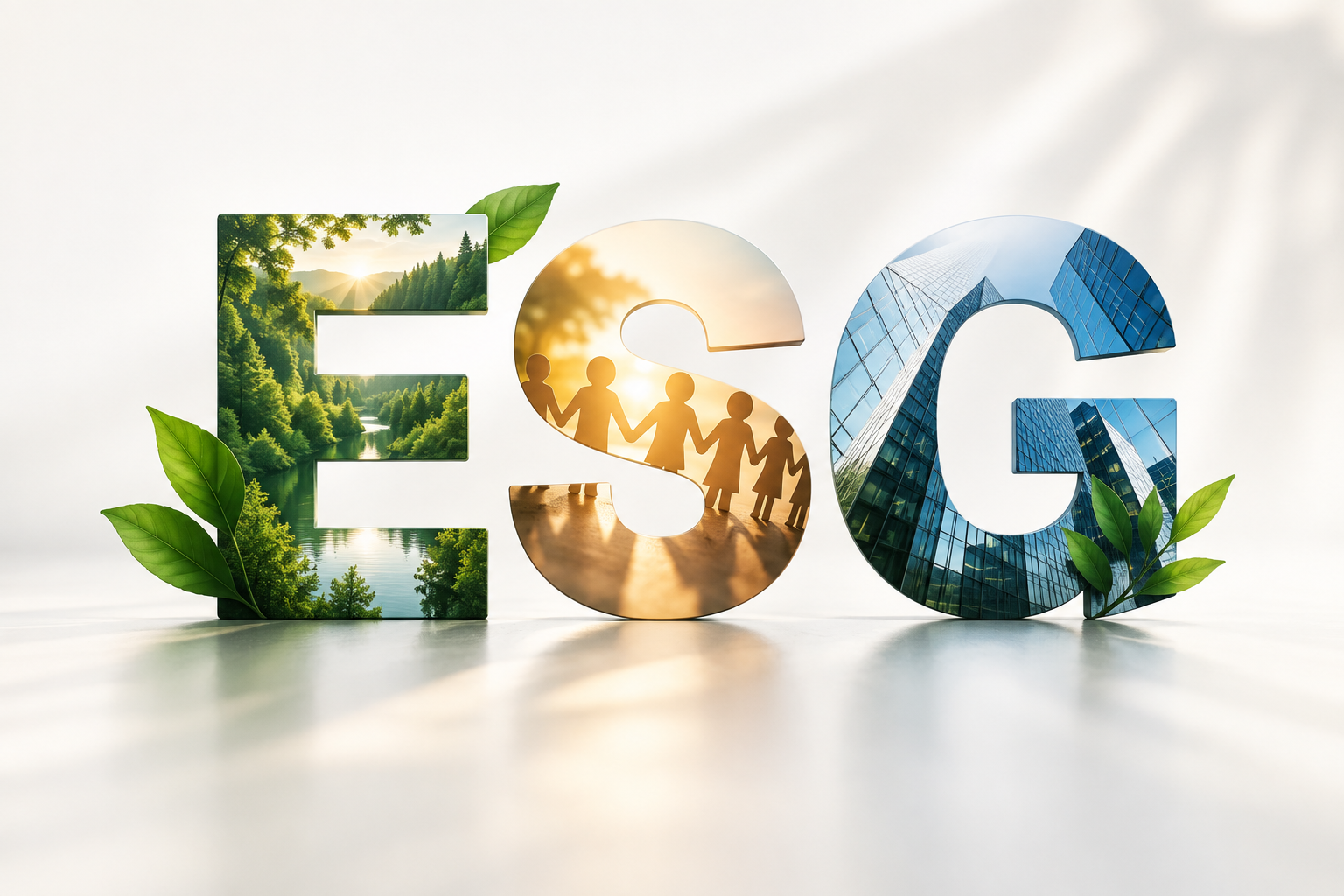 napis literki ESG na białym tle